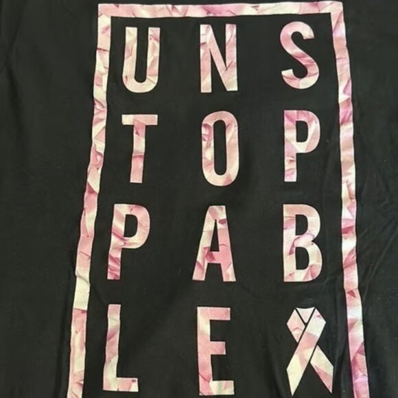 The Go To Tee Black Adidas Graphic Shirt Cancer Unstoppable Size Med EUC #M-044 - Picture 2 of 4